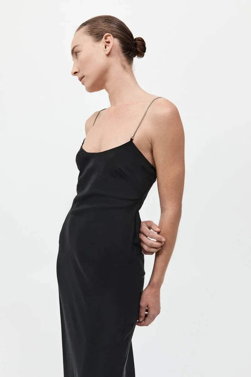 St Agni Fine Chain Silk Slip Dress Black