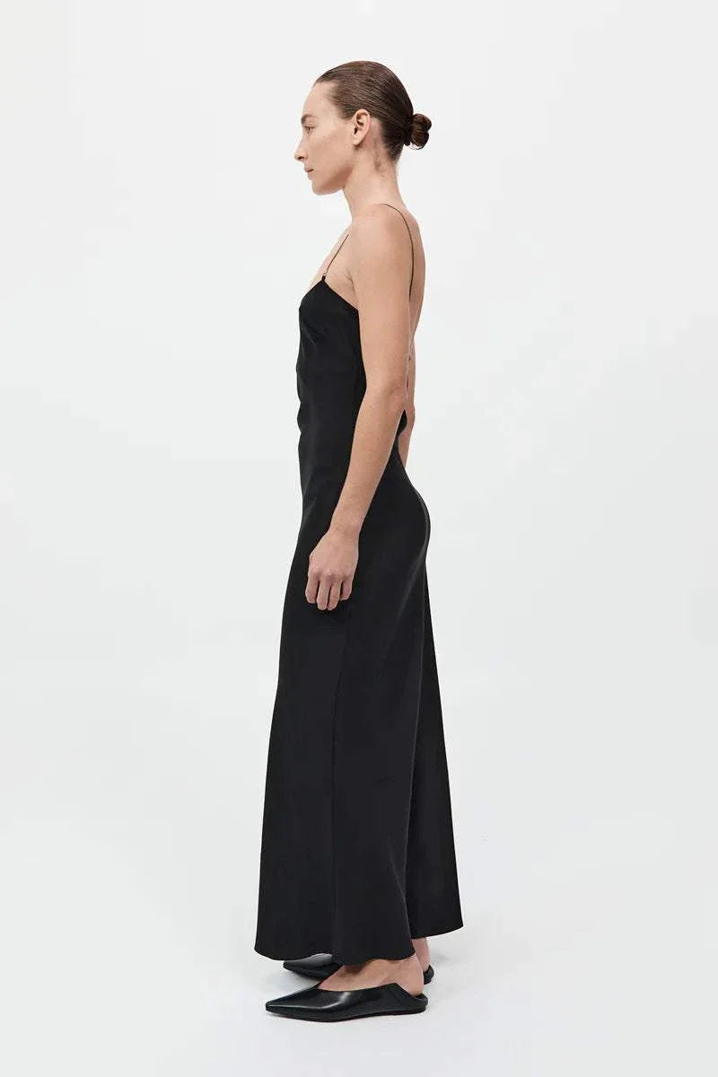 St Agni Fine Chain Silk Slip Dress Black