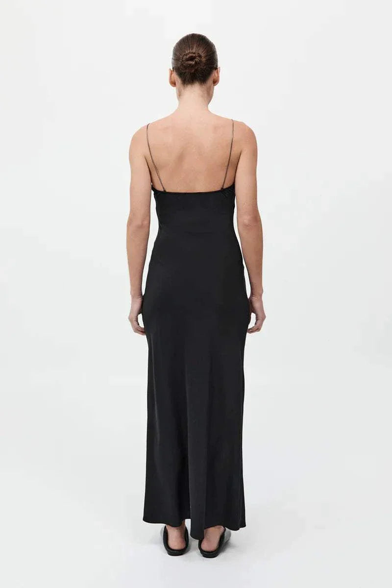 St Agni Fine Chain Silk Slip Dress Black