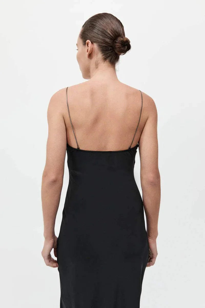 St Agni Fine Chain Silk Slip Dress Black