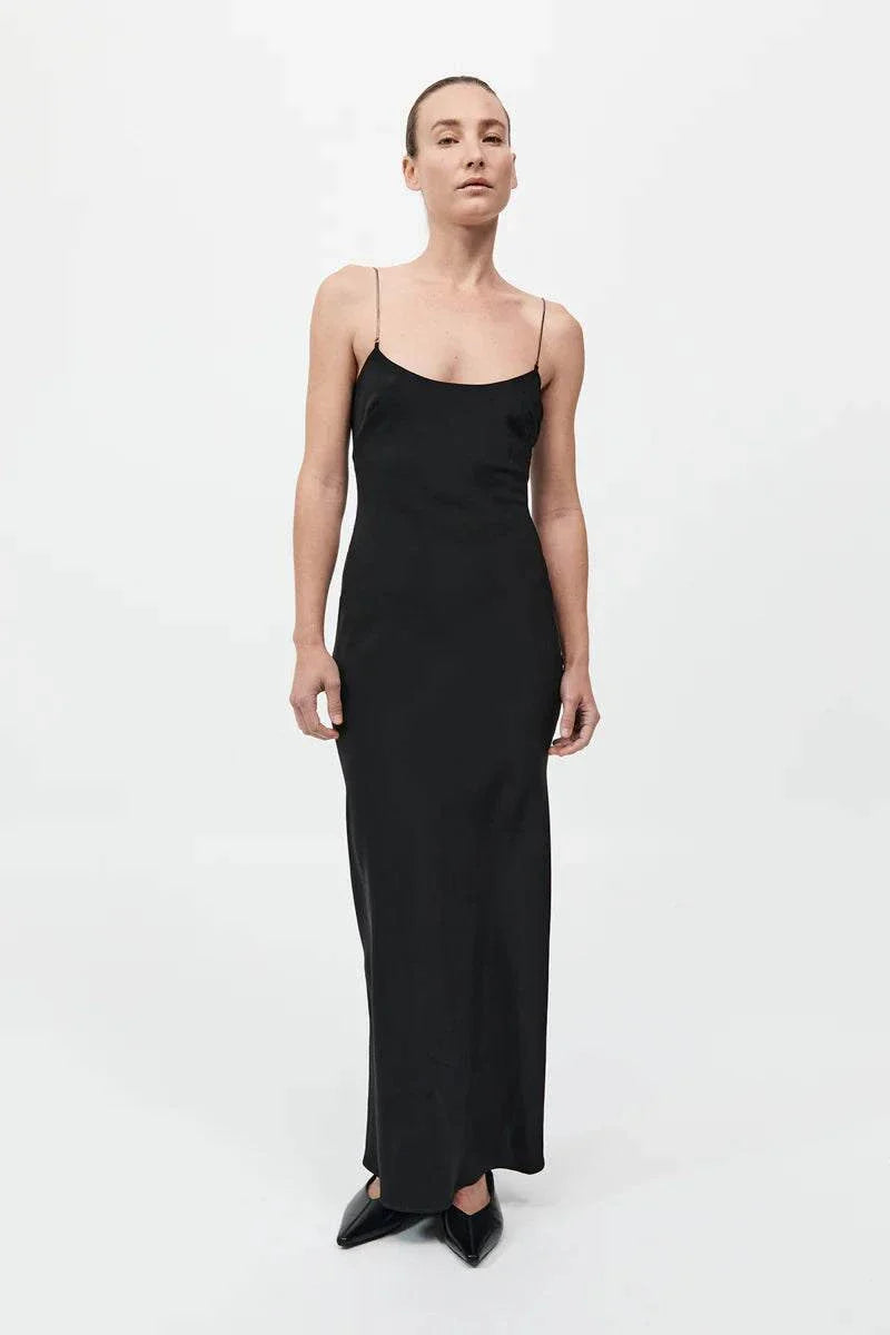 St Agni Fine Chain Silk Slip Dress Black