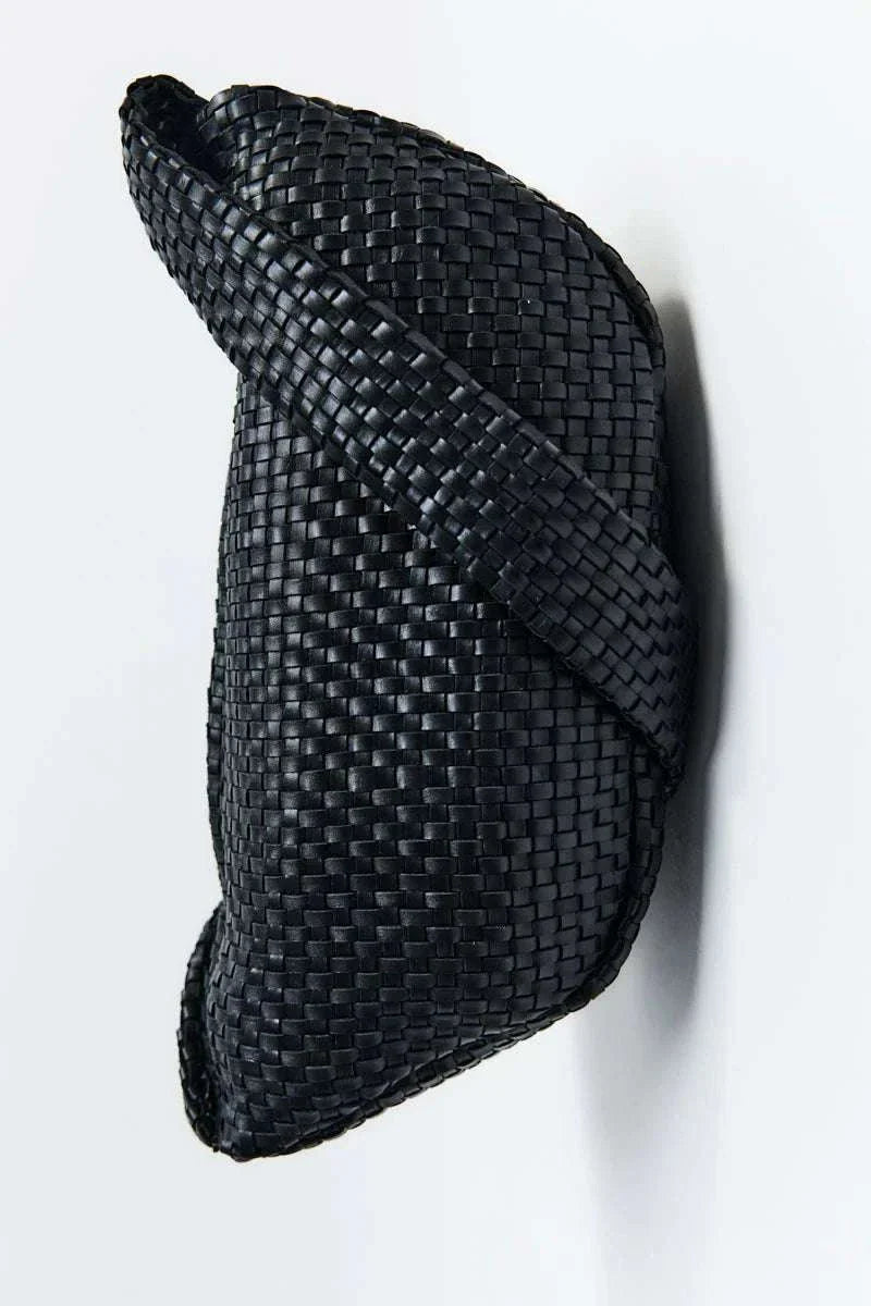 St Agni Lattice Weave Crescent Bag Black