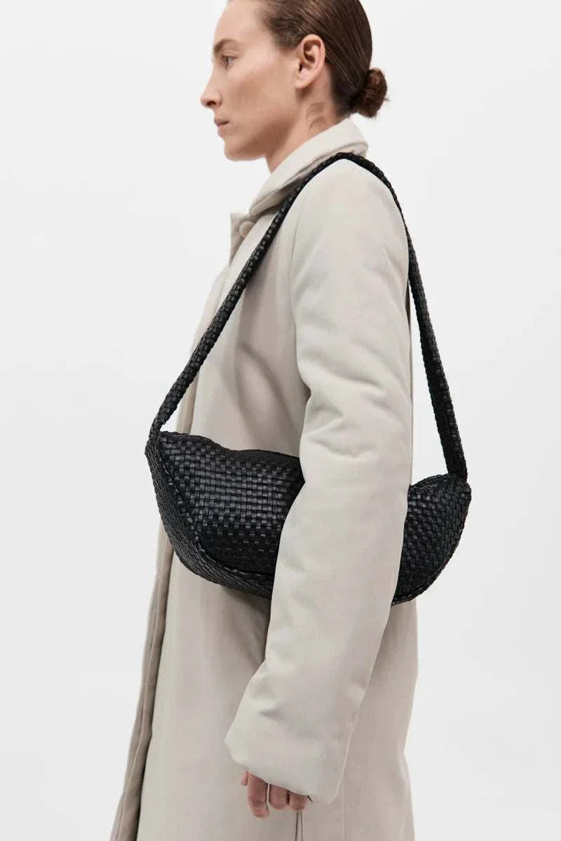 St Agni Lattice Weave Crescent Bag Black