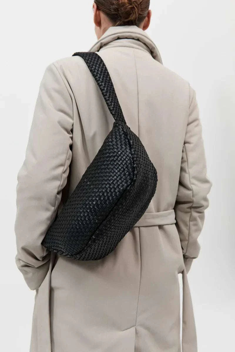 St Agni Lattice Weave Crescent Bag Black