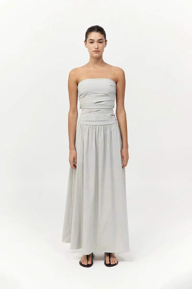 St Agni Gathered Strapless Tie Back Dress Silver