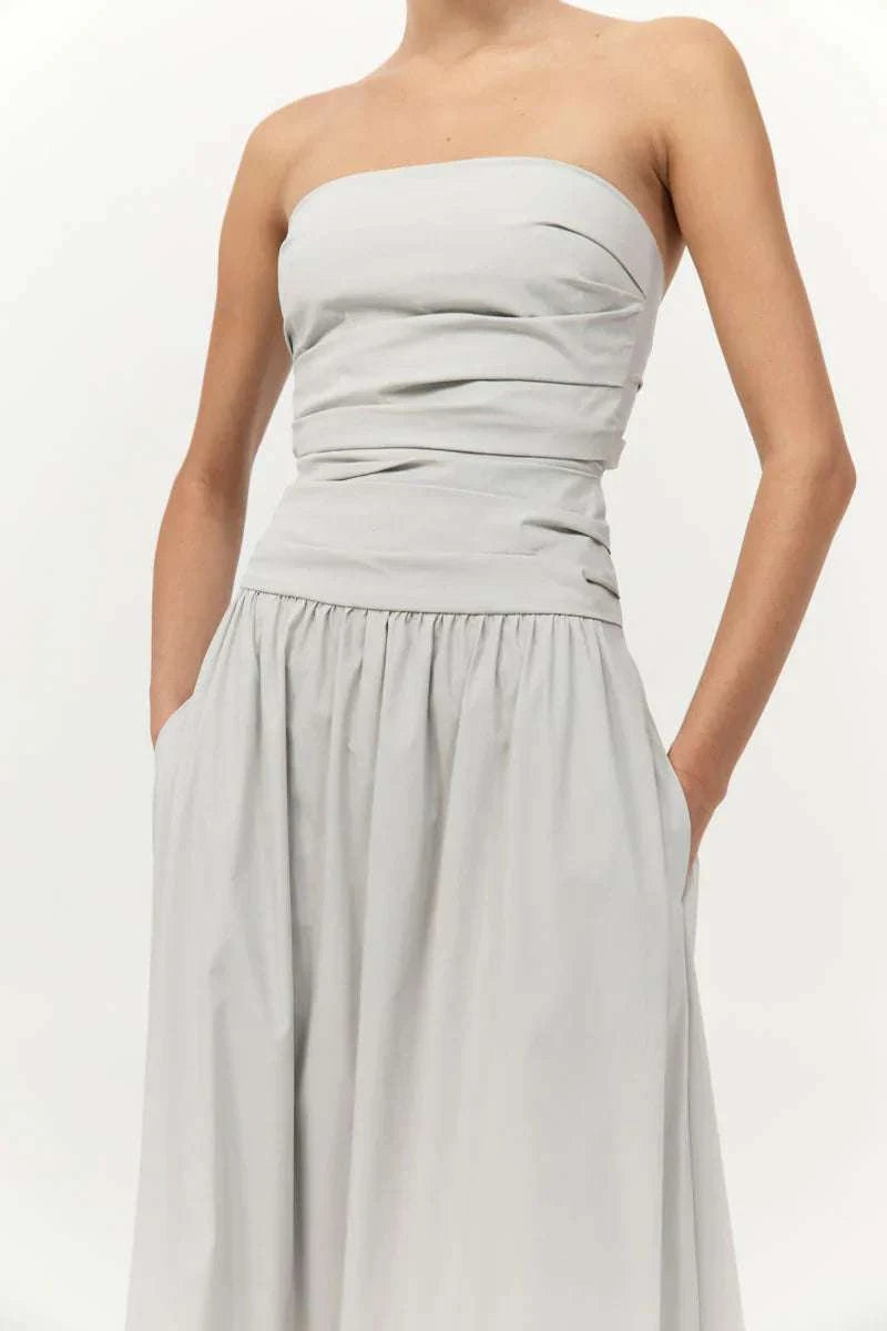 St Agni Gathered Strapless Tie Back Dress Silver