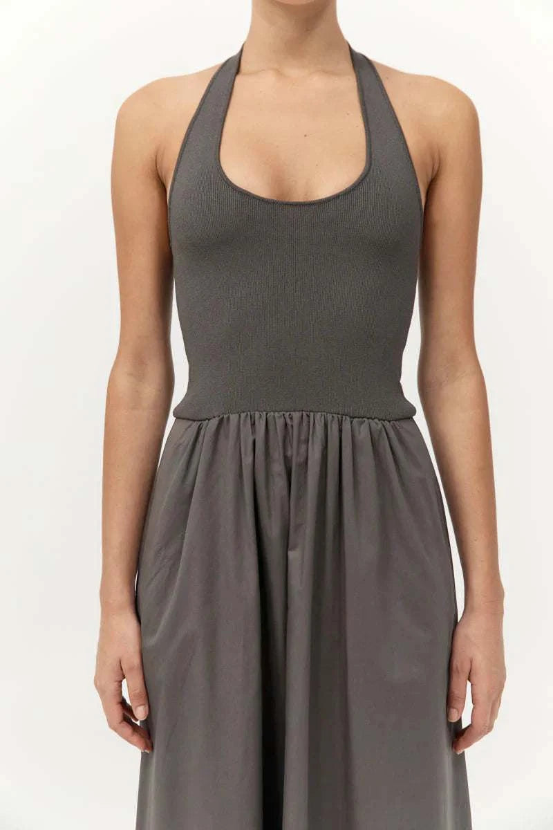 St Agni Halter Gathered Dress Khaki