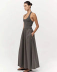 St Agni Halter Gathered Dress Khaki