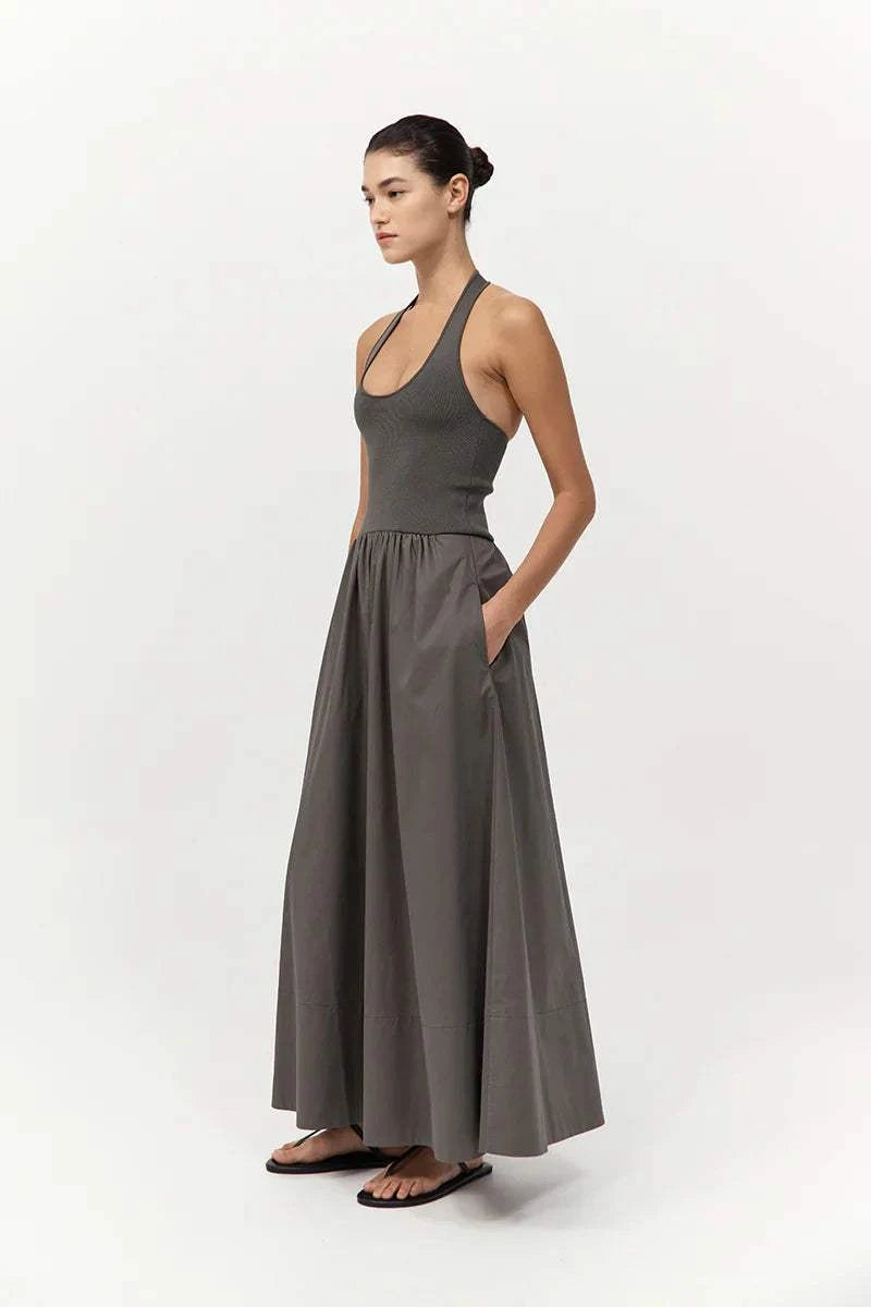 St Agni Halter Gathered Dress Khaki