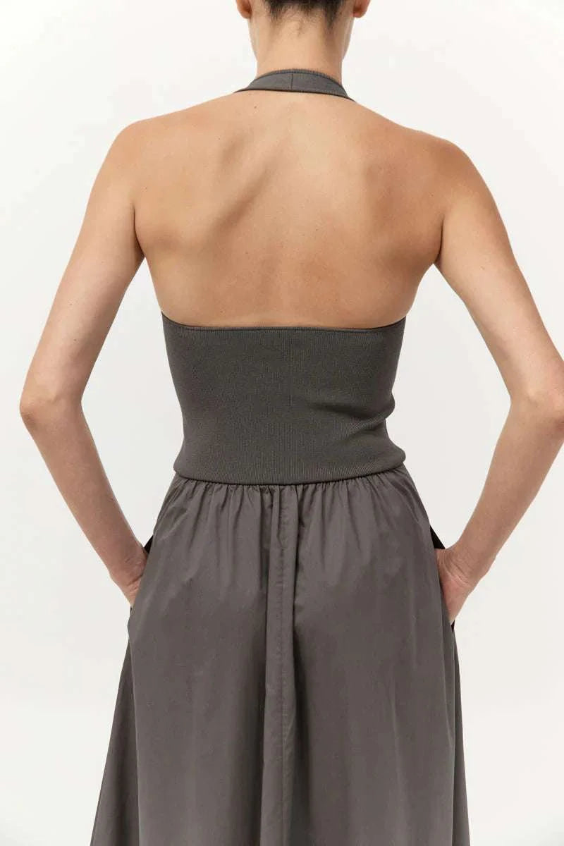 St Agni Halter Gathered Dress Khaki