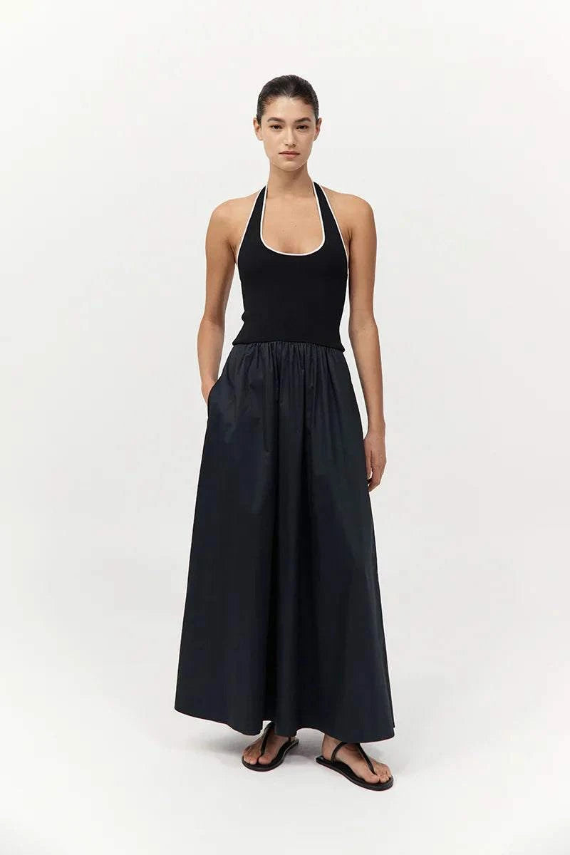 St Agni Halter Gathered Dress Black