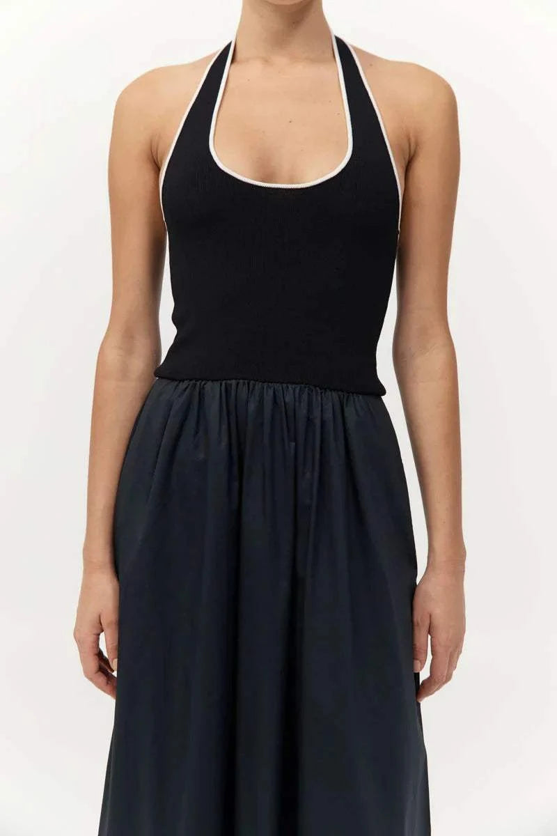 St Agni Halter Gathered Dress Black