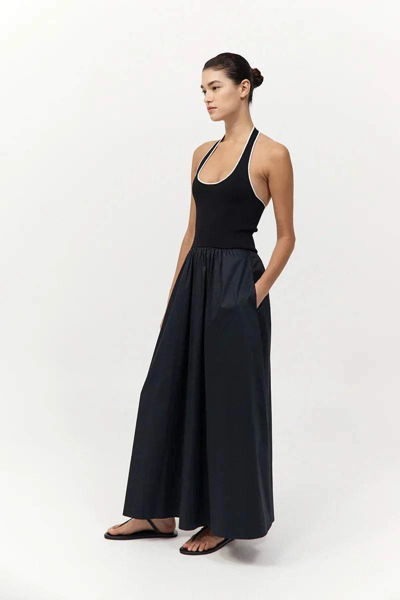 St Agni Halter Gathered Dress Black
