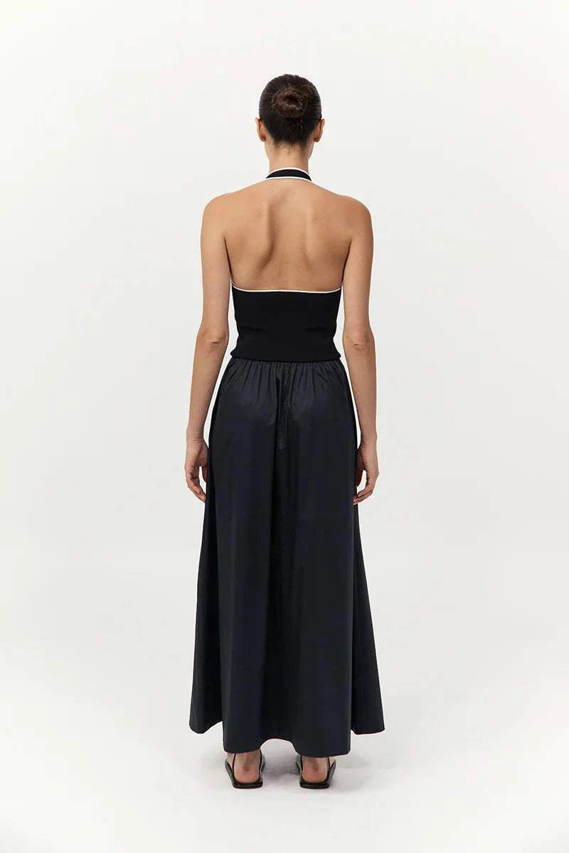 St Agni Halter Gathered Dress Black