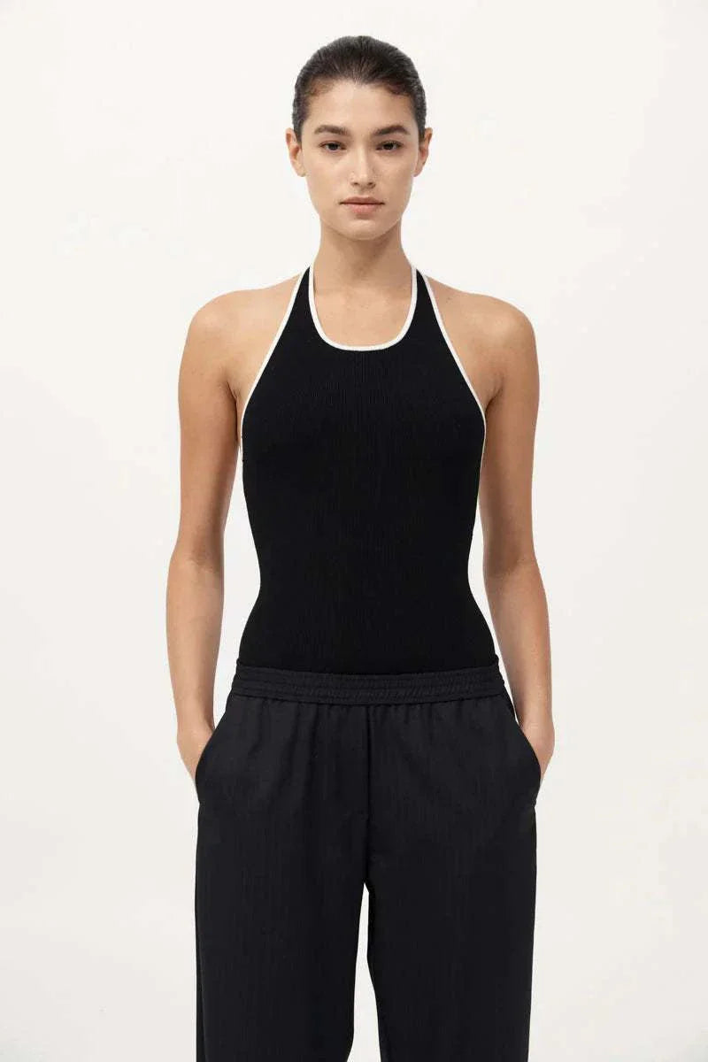 St Agni Fine Line Halter Top Black