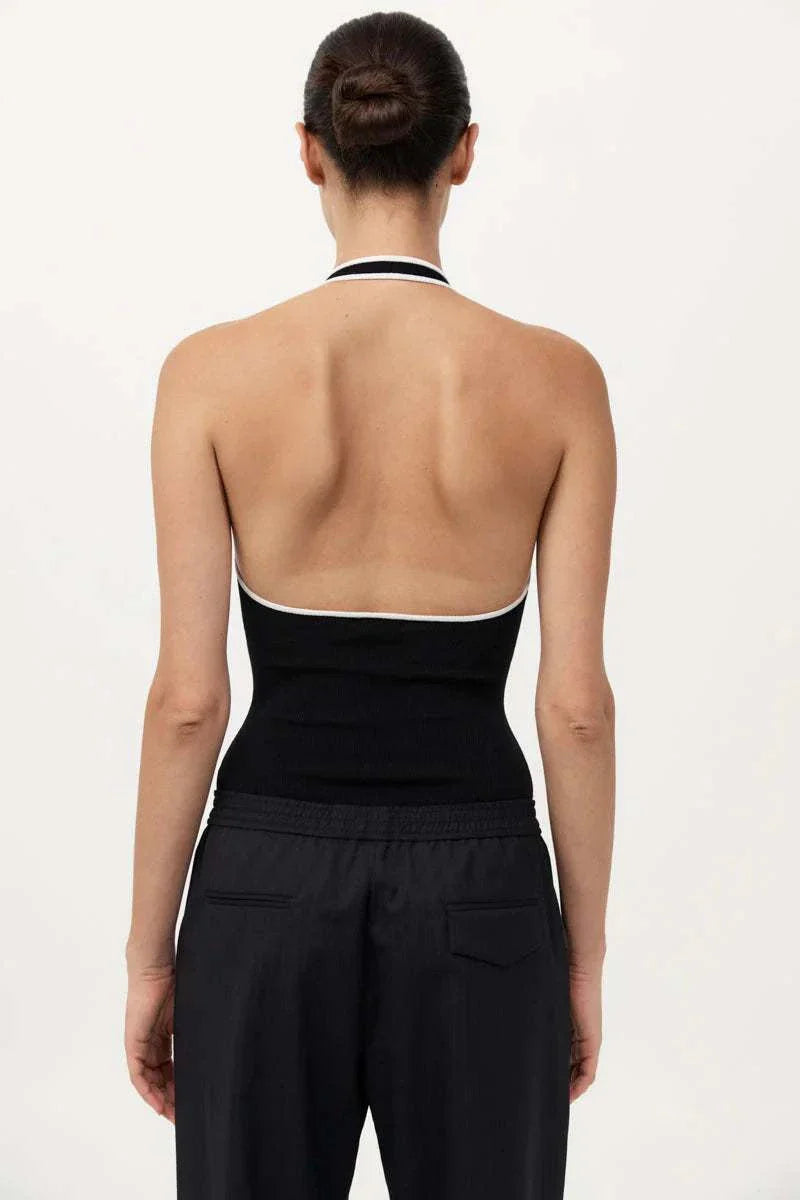 St Agni Fine Line Halter Top Black