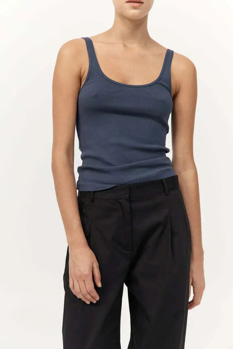 St Agni Organic Cotton Slim Scoop Tank Storm