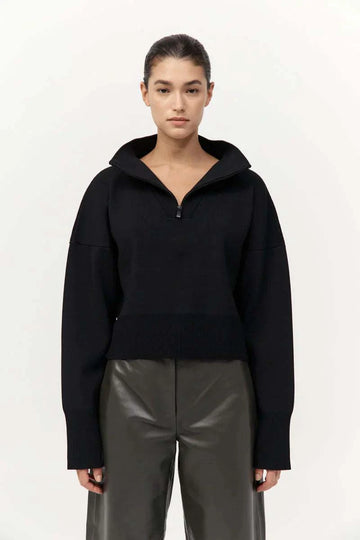 St Agni Milano Knit Zip Jumper Black