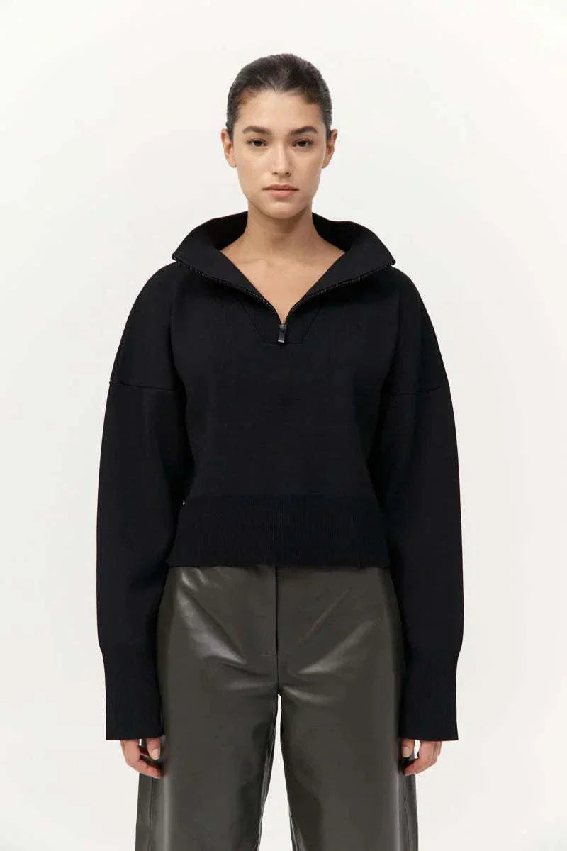 St Agni Milano Knit Zip Jumper Black