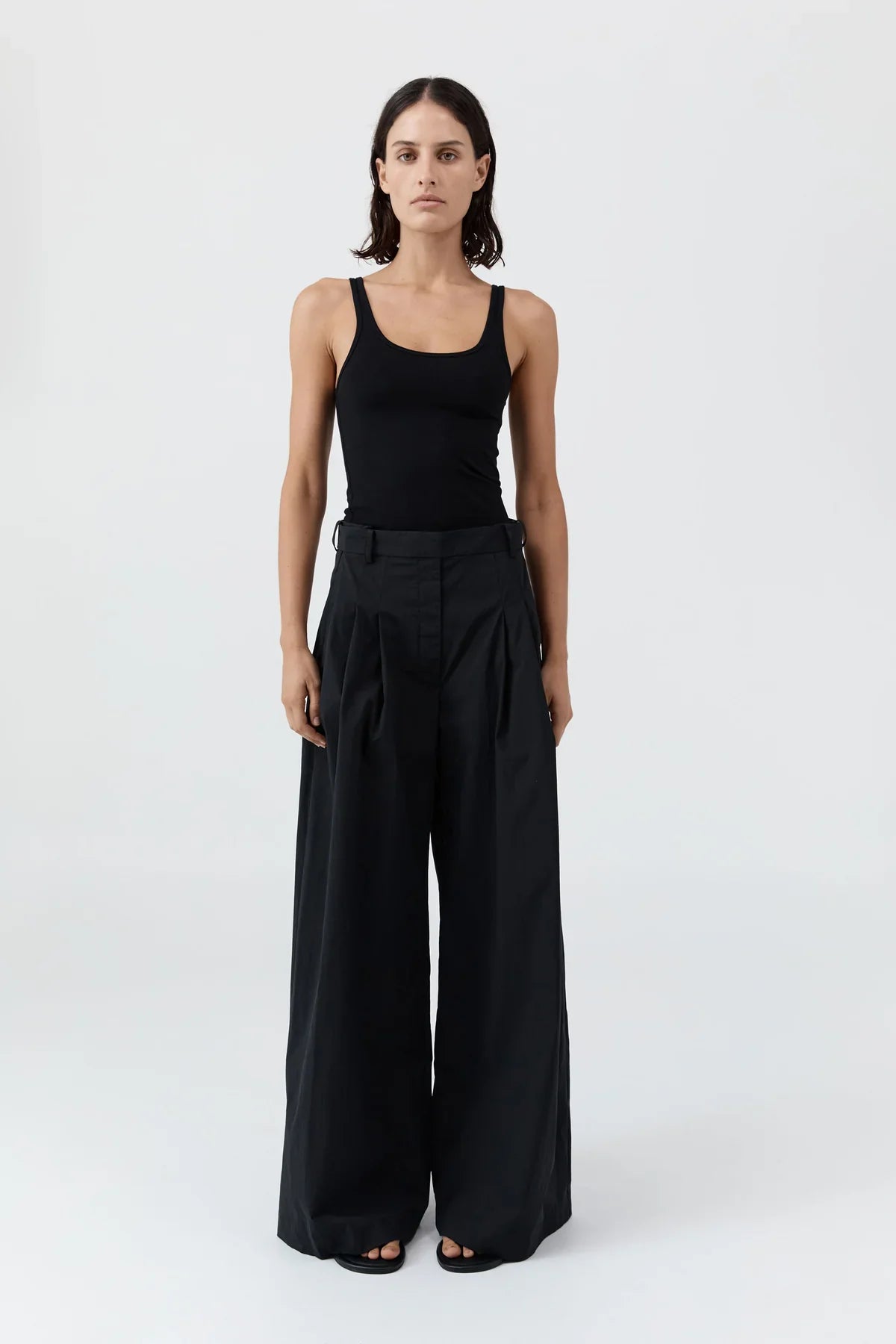 St Agni Soft Jersey Slim Scoop Tank Jet Black
