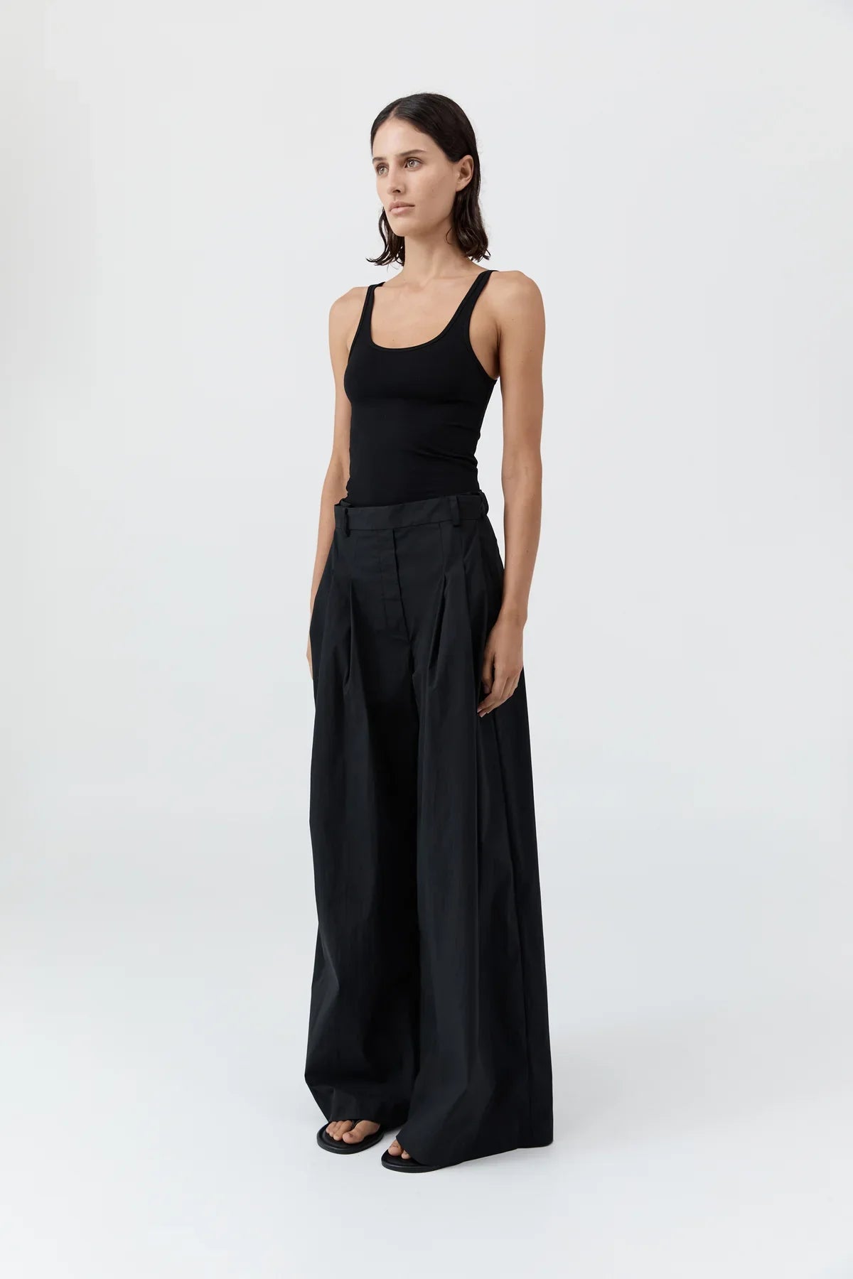 St Agni Soft Jersey Slim Scoop Tank Jet Black