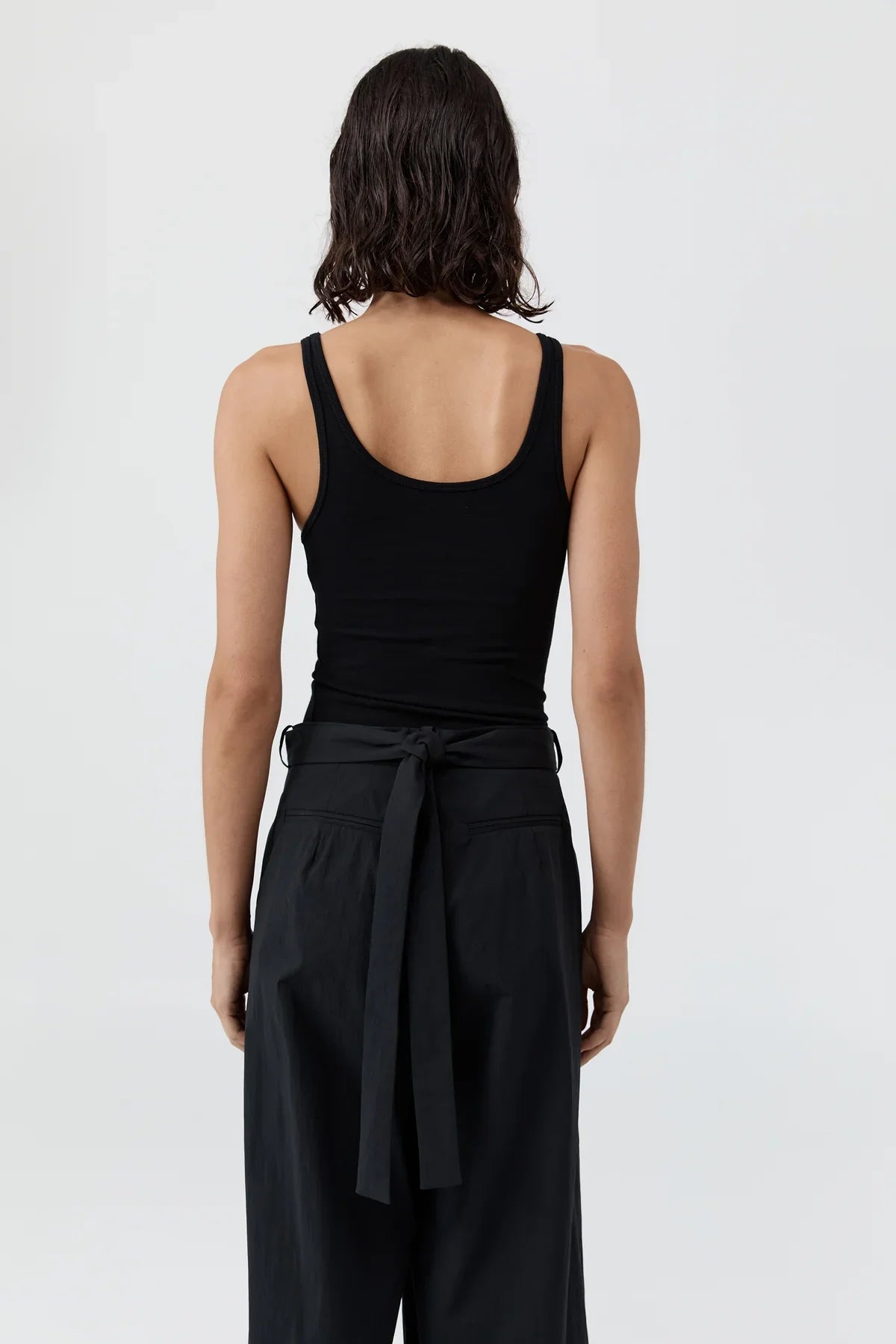St Agni Soft Jersey Slim Scoop Tank Jet Black