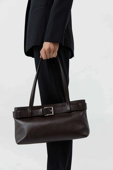 St Agni Brushed Belt Detail Baguette Coffee