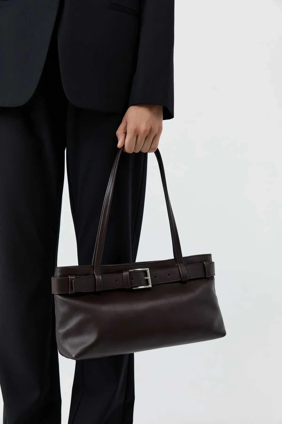 St Agni Brushed Belt Detail Baguette Coffee