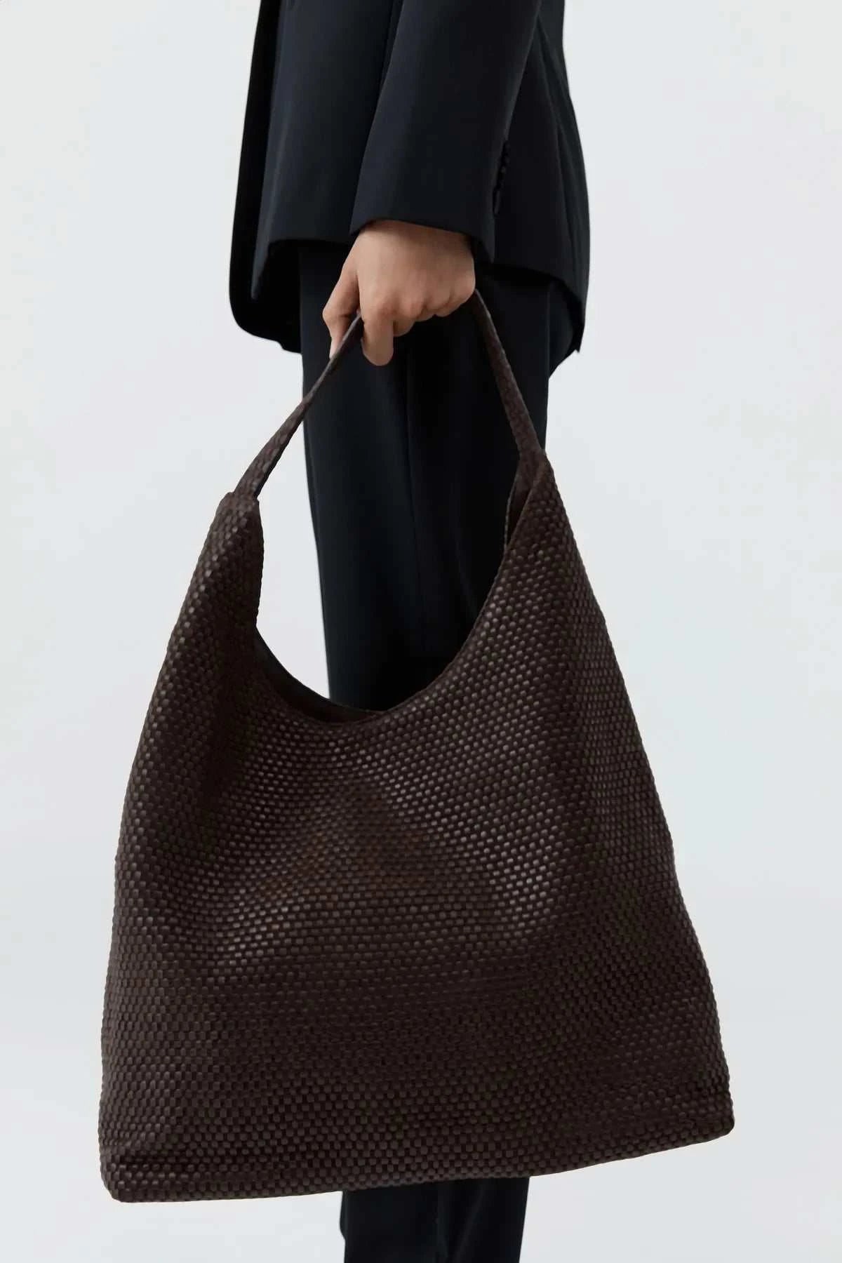 St Agni Lattice Weave Large Tote Coffee