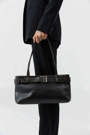 St Agni Brushed Belt Detail Baguette Black