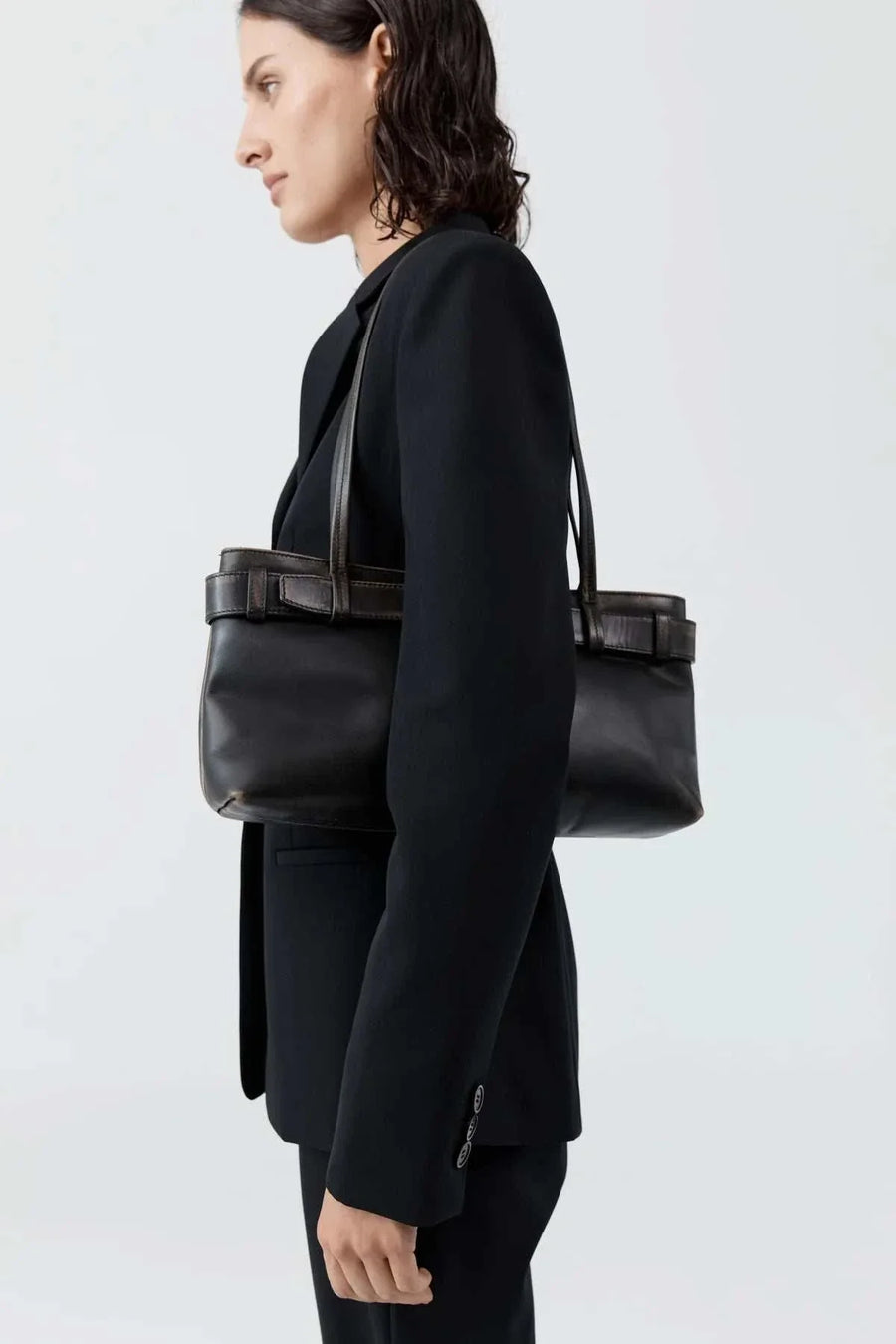 St Agni Brushed Belt Detail Baguette Black