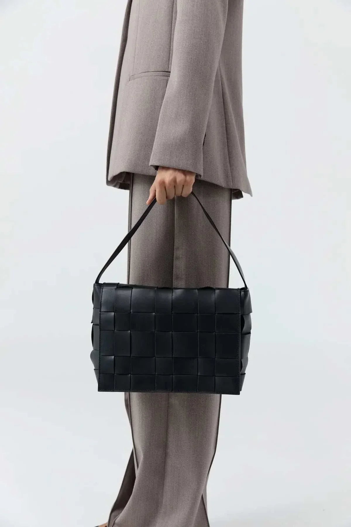 St Agni Woven Envelope Slim Mini Tote Black