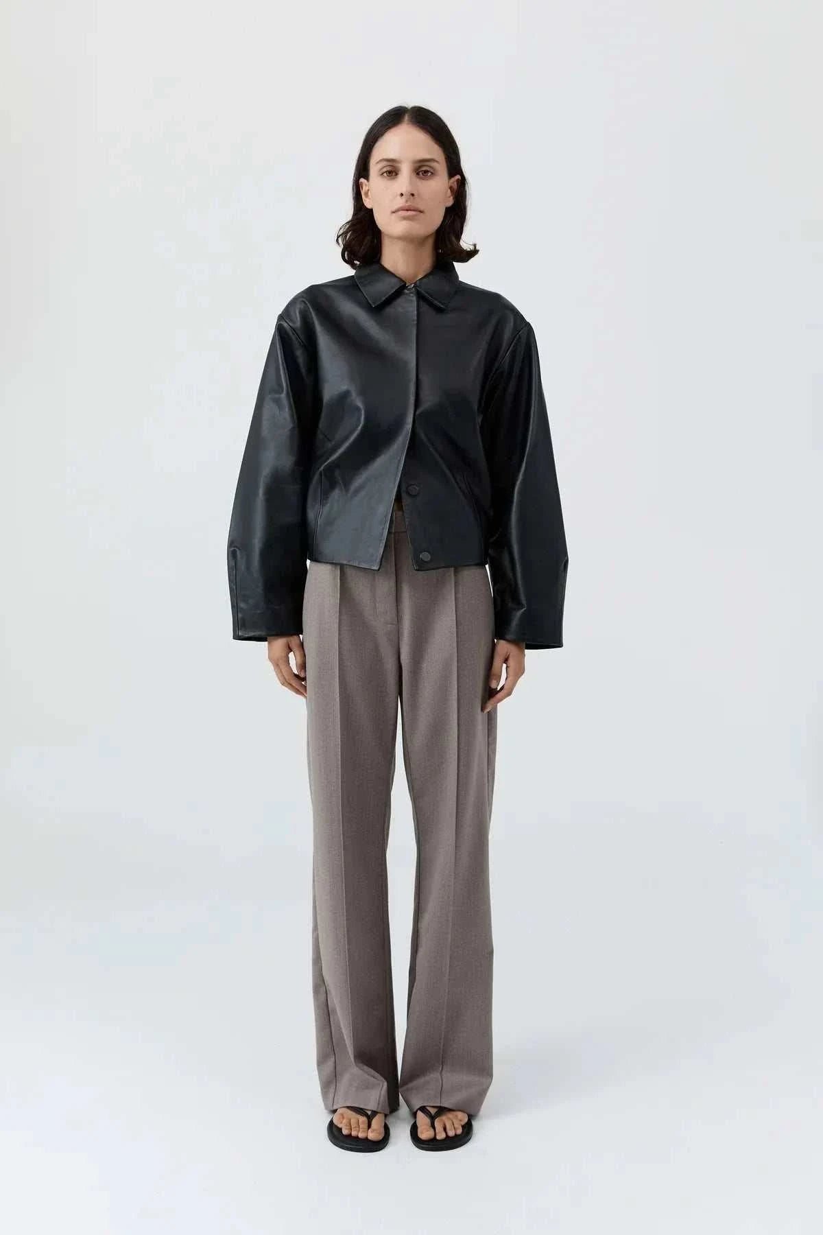 St Agni Cocoon Leather Jacket Black