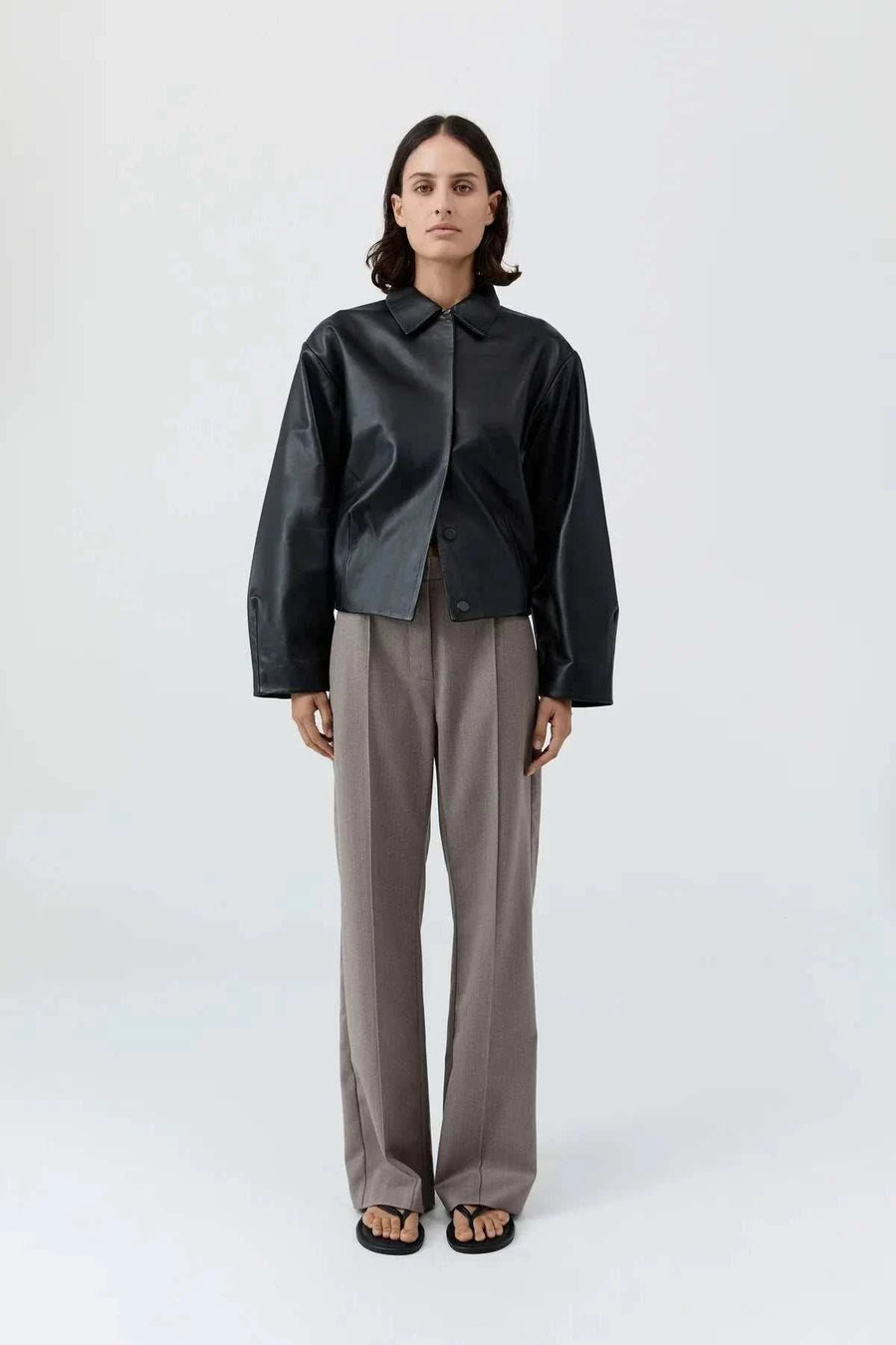 St Agni Cocoon Leather Jacket Black