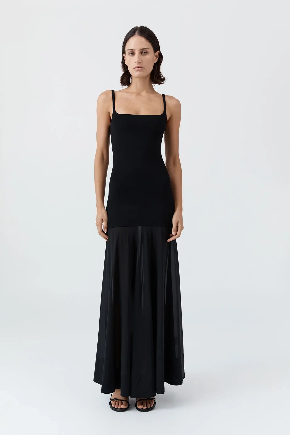 St Agni Sheer Silk Circle Hem Dress Black