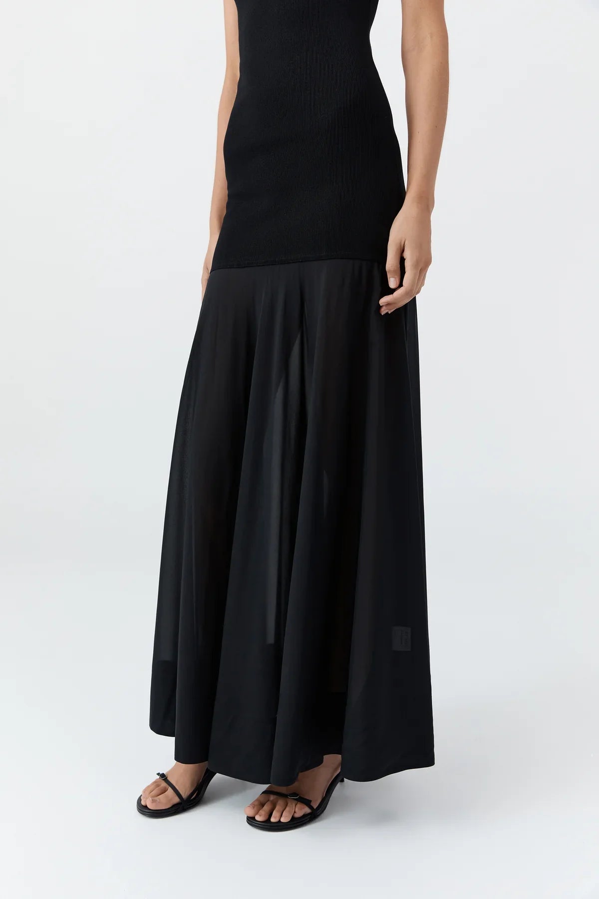 St Agni Sheer Silk Circle Hem Dress Black