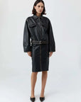 St Agni Brushed Leather Belted Jacket Black