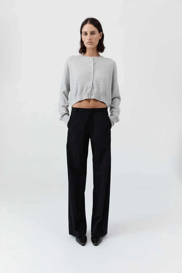 St Agni Cashmere Relaxed Cropped Cardigan Grey Marle