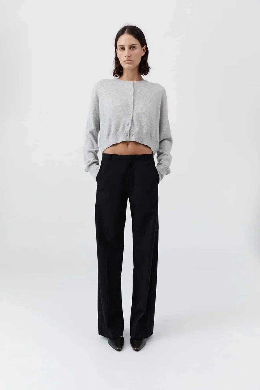 St Agni Cashmere Relaxed Cropped Cardigan Grey Marle