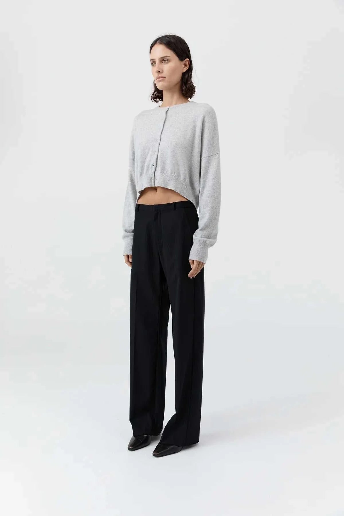 St Agni Cashmere Relaxed Cropped Cardigan Grey Marle