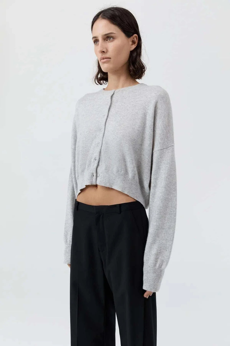 St Agni Cashmere Relaxed Cropped Cardigan Grey Marle