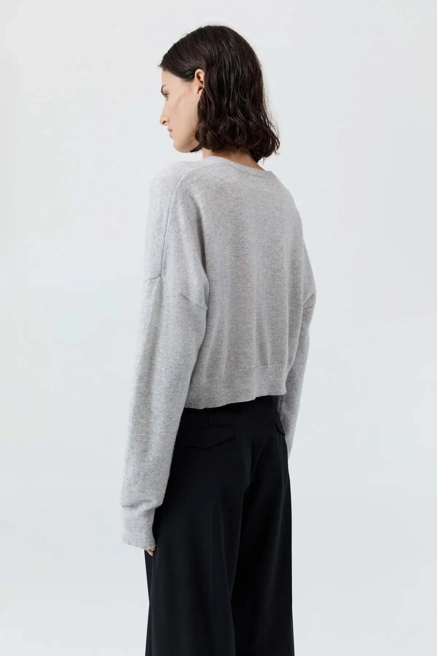 St Agni Cashmere Relaxed Cropped Cardigan Grey Marle