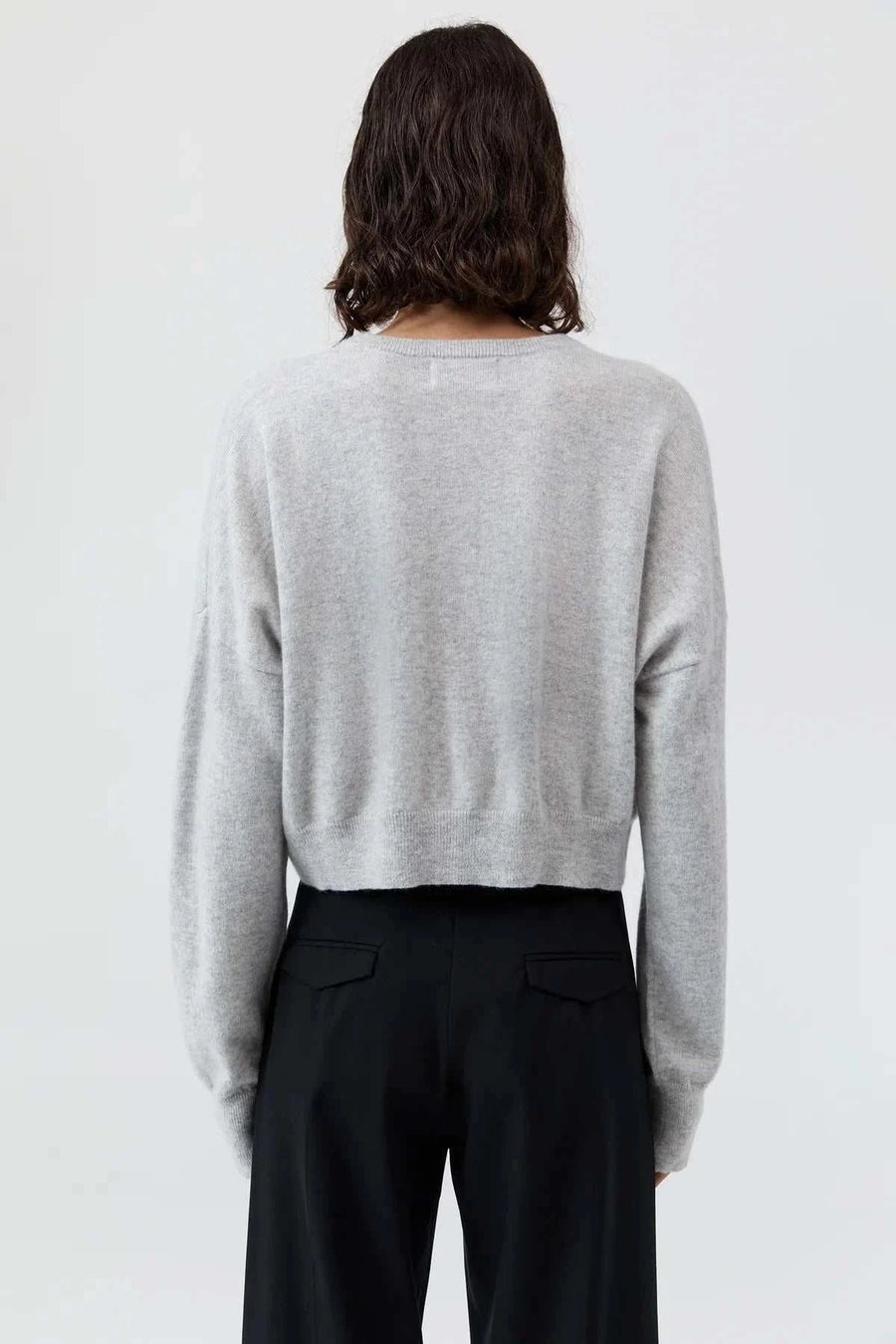 St Agni Cashmere Relaxed Cropped Cardigan Grey Marle