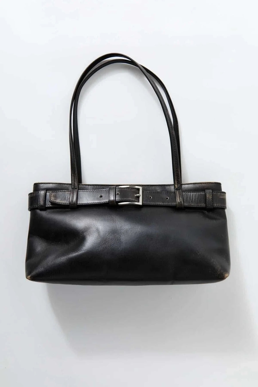 St Agni Brushed Belt Detail Baguette Black