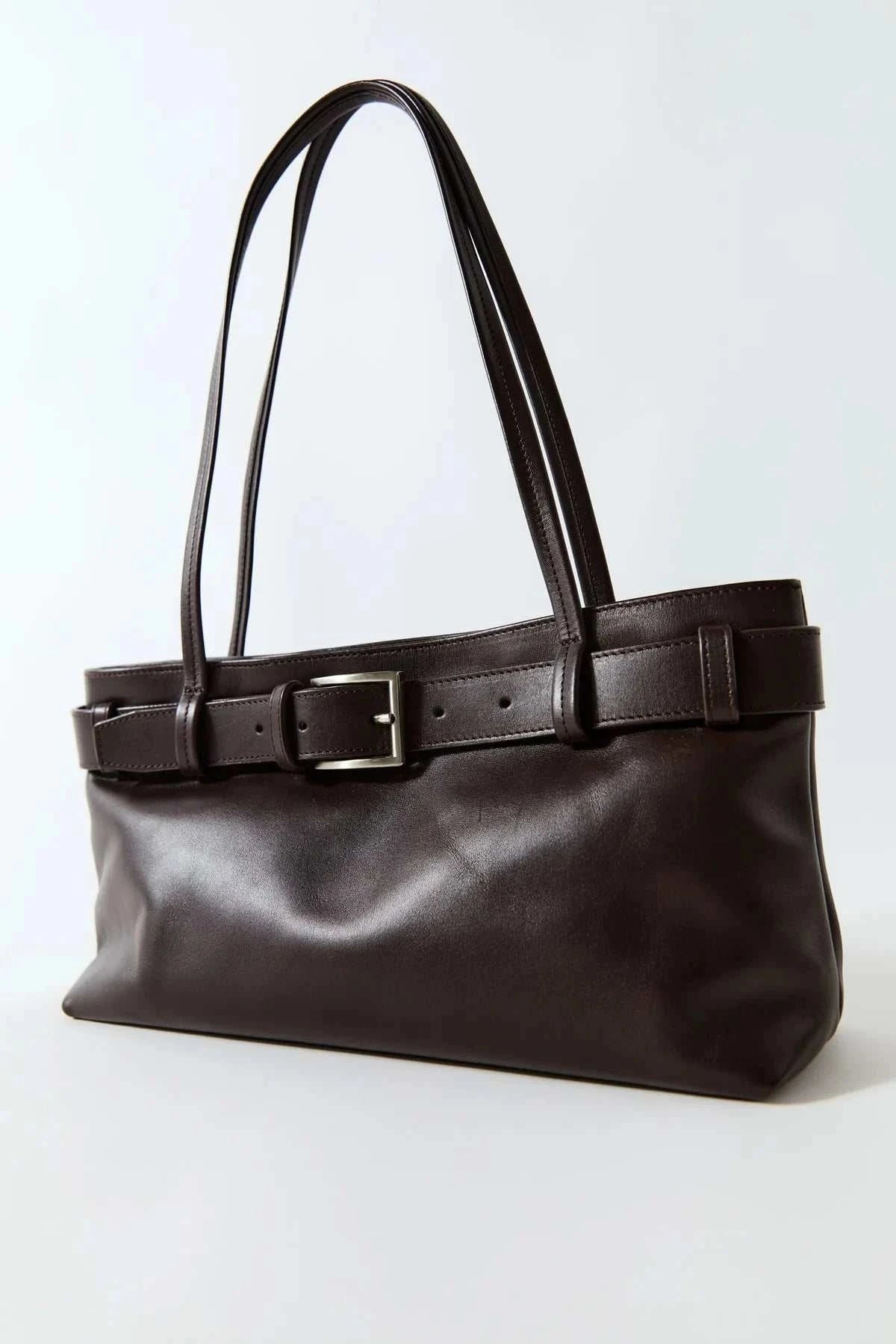 St Agni Brushed Belt Detail Baguette Coffee