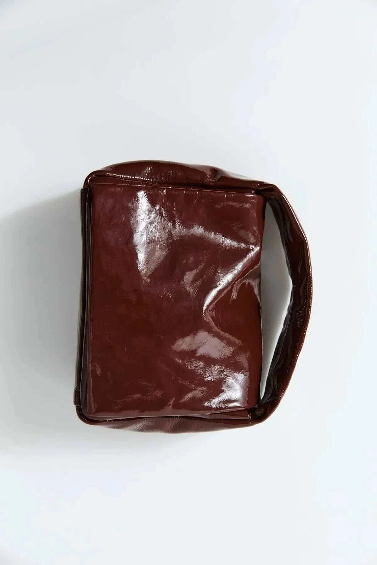 St Agni Petit Soft Satchel Patent Liqueur