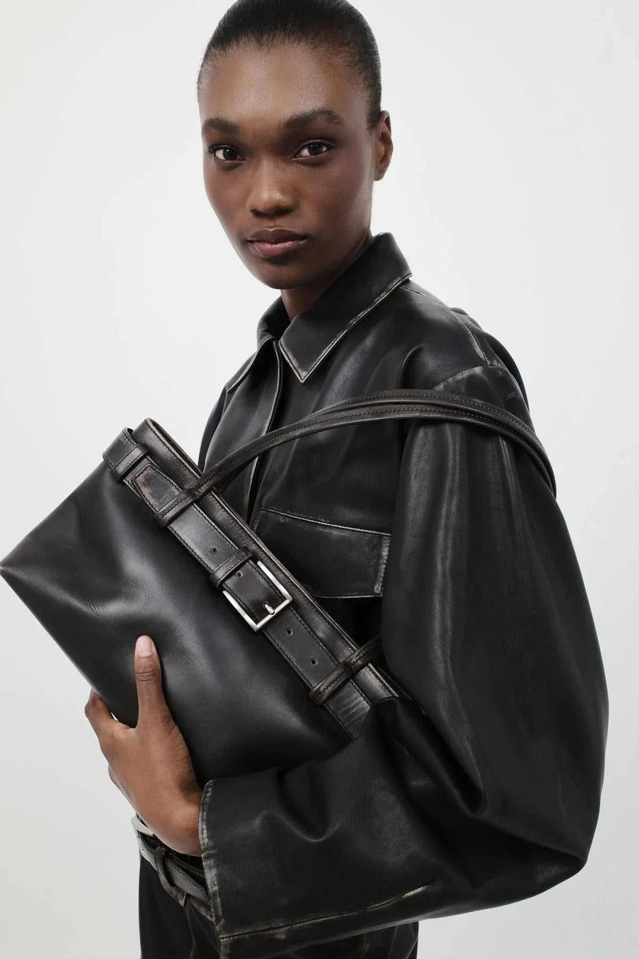 St Agni Brushed Belt Detail Baguette Black