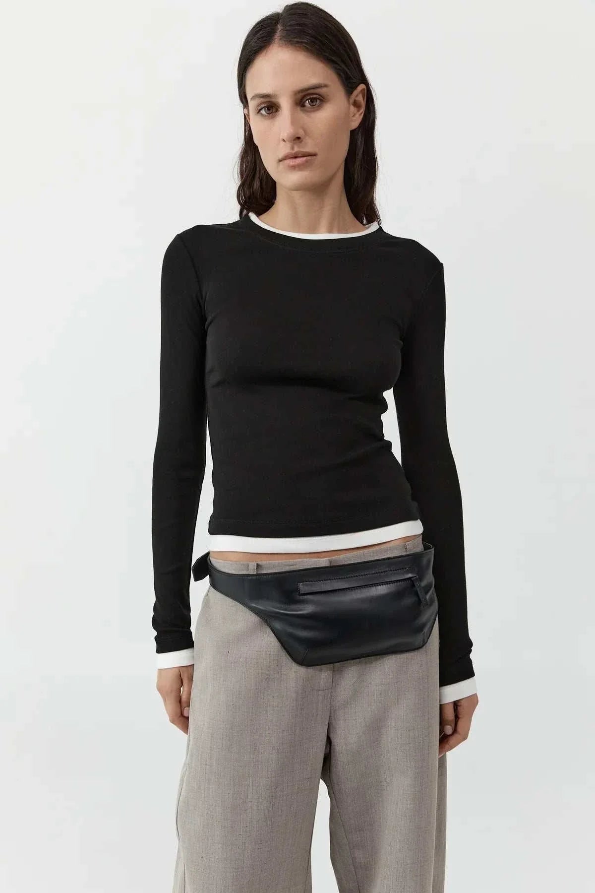 St Agni Organic Cotton Layered Long Sleeve Top Black