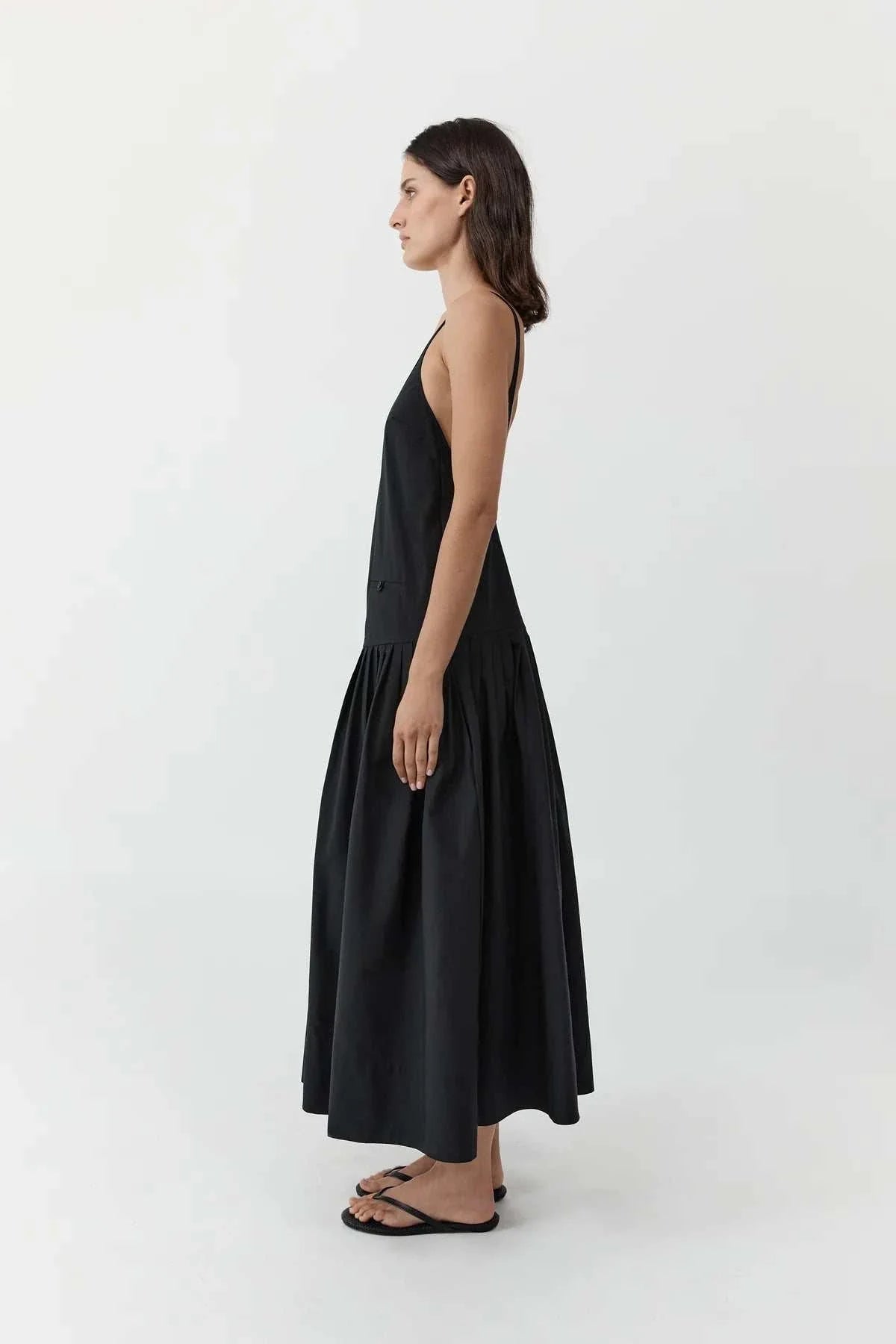 St Agni Relaxed Pleat Dress Black