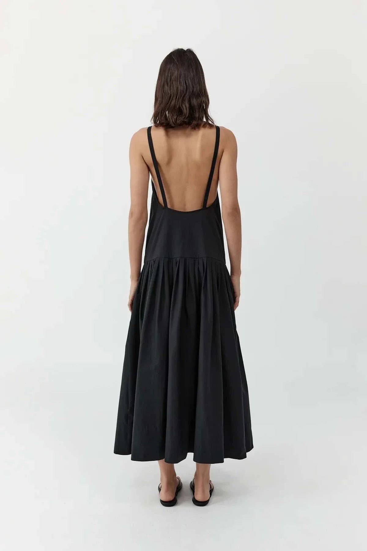 St Agni Relaxed Pleat Dress Black